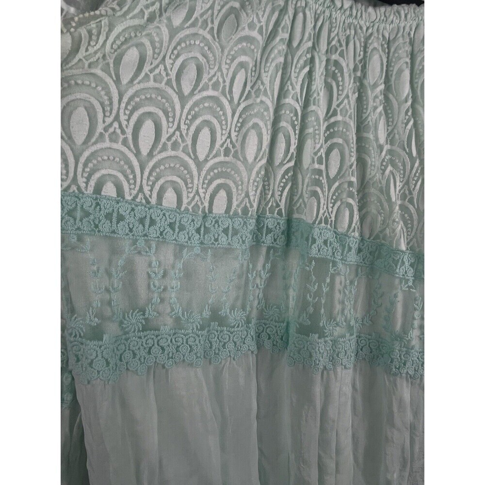 Lola Women's Blouse Green Silk Lace Long Sleeve Top Sz S / M  Made in Italy - Picture 4 of 13